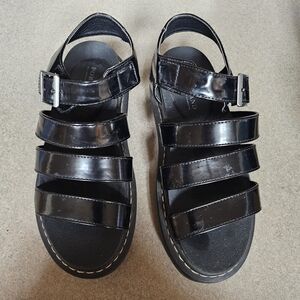 Portland Dolly Women Sz 6.5 black faux leather chunky strappy platform sandals